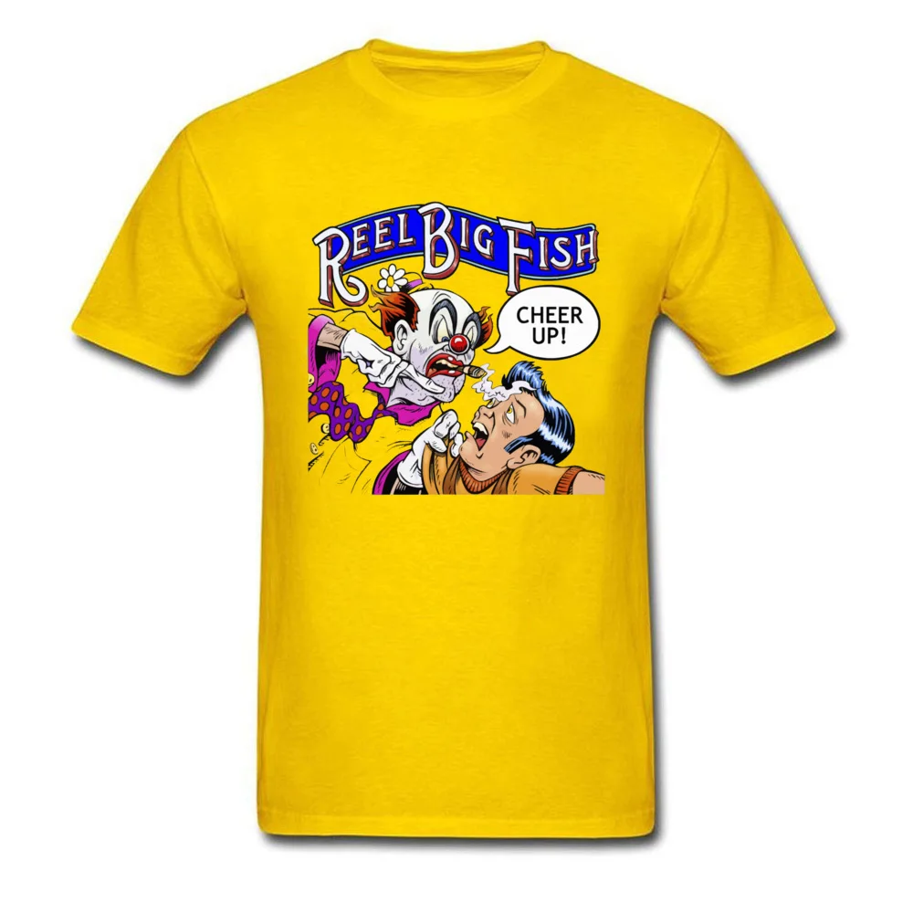 Casual Group Crewneck Tshirts Thanksgiving Day Tees Short Sleeve for Men New Arrival 100% Cotton Summer Top T-shirts Cheer Up Reel Big Fish 20006 yellow