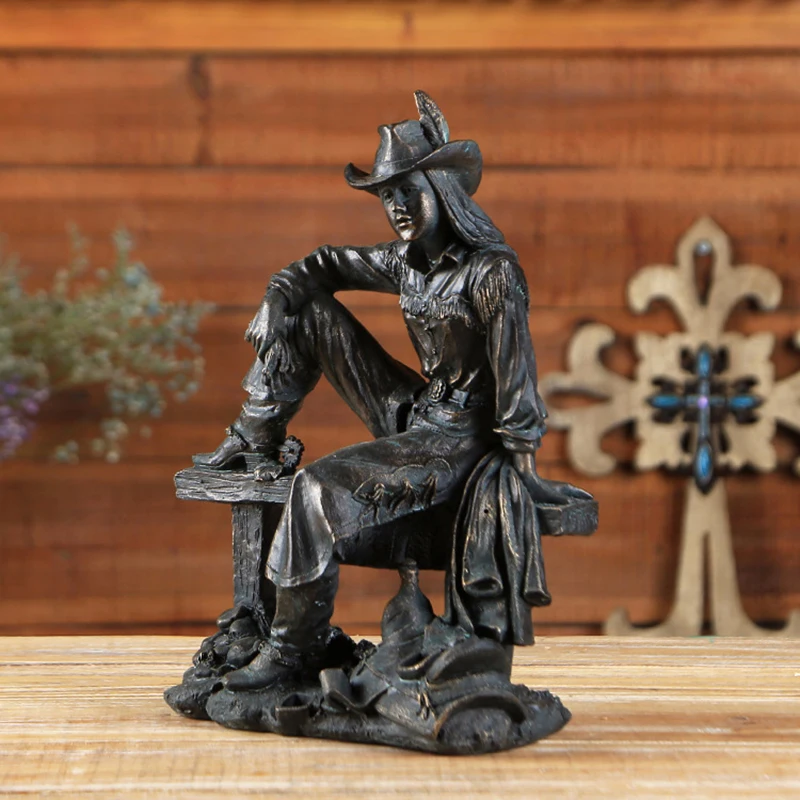 Vintage Resin American Western Cowboy Ornament Figurines Miniatures Person Statues For Home office Background Wedding Decoration4