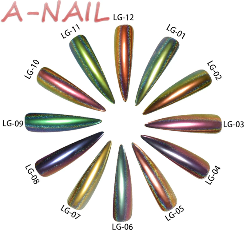 A-NAIL 12 boxes/set 12 colors Holographic Peacock Chrome Pigment Chameleon Nail Glitter Holo Laser Powder Nail Art Decorations