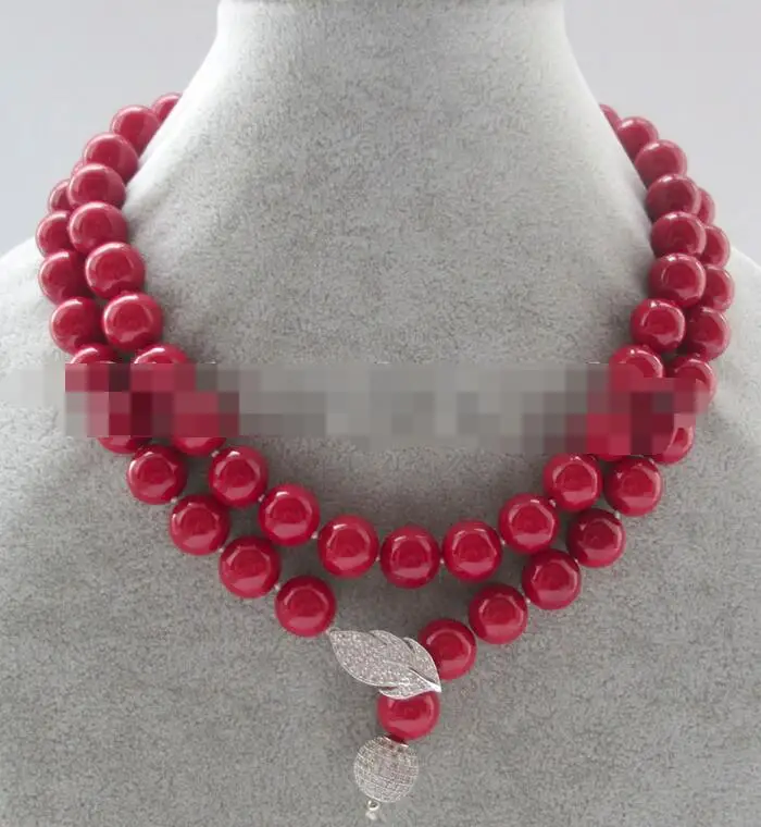 

3916 coral-red perfect round south sea shell pearl necklace