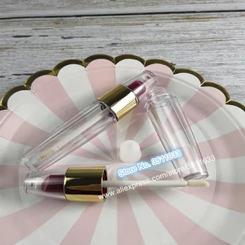 

New Empty Plastic Red Gold Rouge Shape Lip Gloss Refillable Tube Beauty Liquid Oil Storage Bottle Cosmetic Clear Lipgloss Tube
