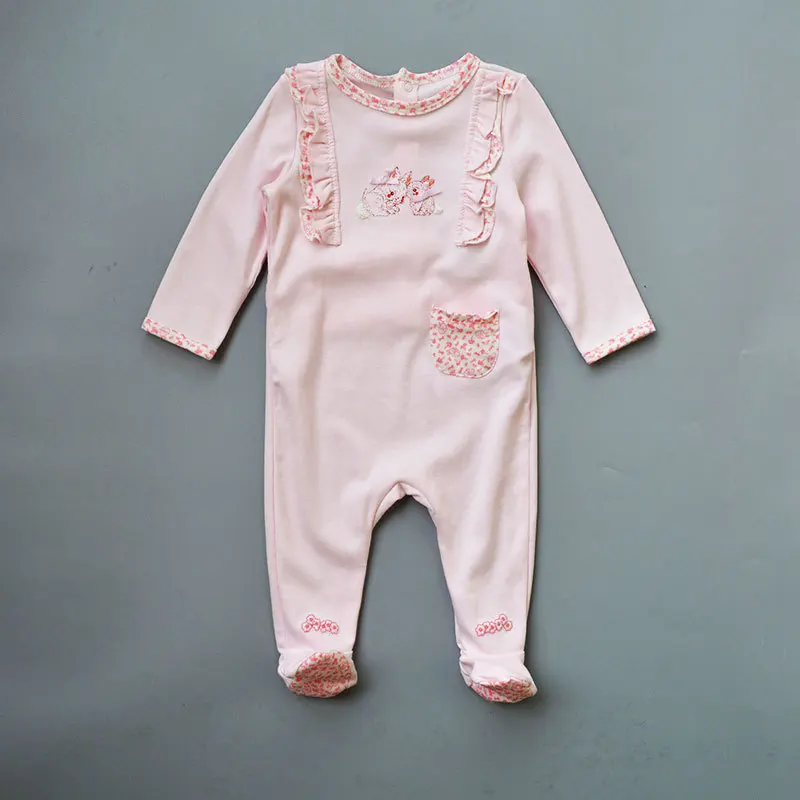 Новые осенние весенние детские девочки roupa de Новорожденные малыши комбинезон с длинным рукавом хлопковые пижамы 0-24 Цветочные Комбинезоны Детская одежда