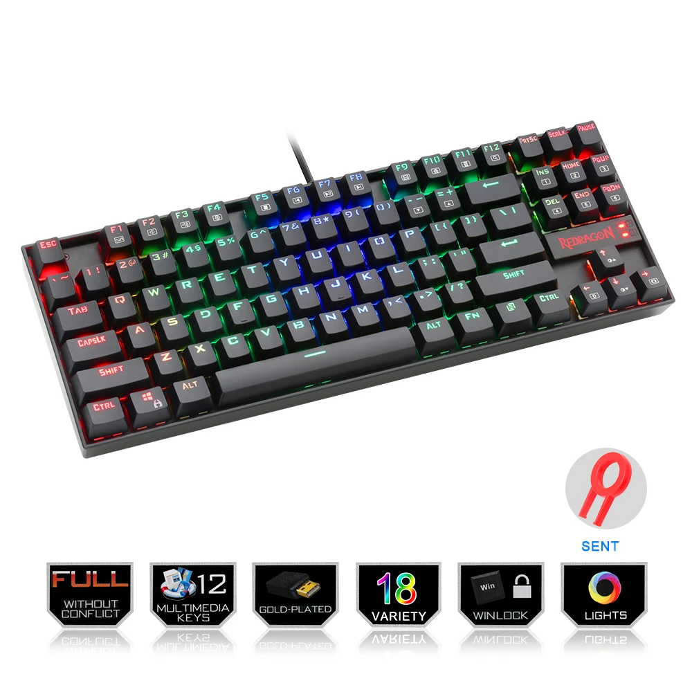 Redragon K552 Игровая клавиатура Механическая 87 ключ RGBLED подсветка Механическая компьютерная клавиатура с подсветкой с синими переключателями