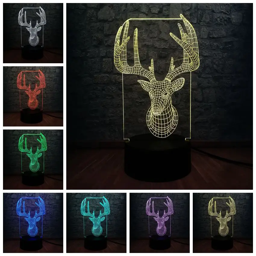 Ретро украшение в виде животных, оленей, 3D USB светодиодный светильник, лось, олень, меняющий цвета, Рождественская лава, спальня, домашняя настольная лампа, вечерние, Декор - Испускаемый цвет: deer