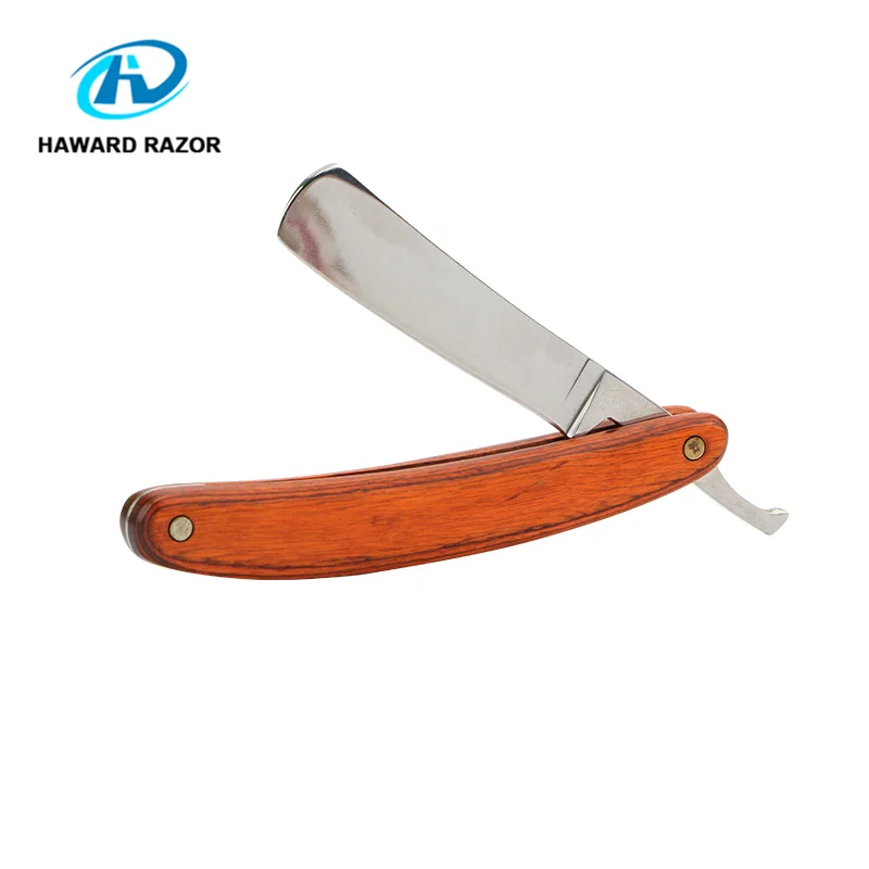 HAWARD RAZOR Stainless Steel Straight Edge Folding Razor Men's Barber Razor Single Edge Razor Wooden Handle