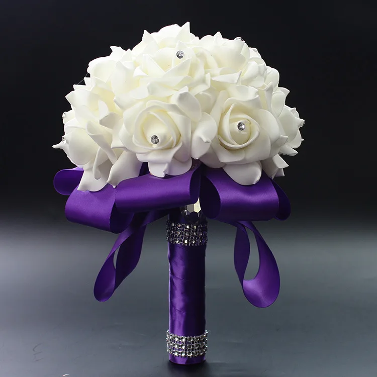 2019 красивый белый свадебный цветок цвета слоновой кости Свадебный букет Искусственный цветок «Роза» букет кристалл свадебные букеты AA30