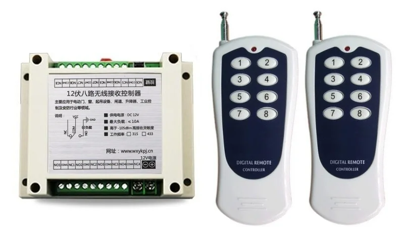 DC12V 8CH 10A RF Wireless Remote Control Switch System Transmitter+Receiver315/433 MHZ /lamp/ window/Garage Door & Smart home