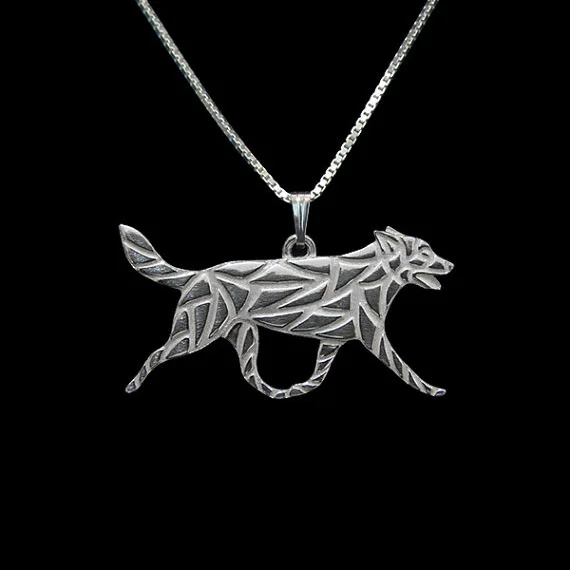 

Australian Kelpie movement - Gold and silver pendant and necklace jewelry Simple abstract animal walk free ship 12pcs/lot