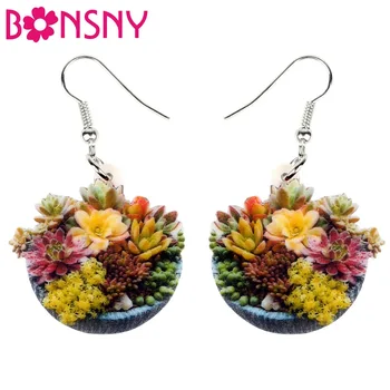

Bonsny Acrylic Lovely Succulent Plant Bonsai Earrings Drop Dangle New Fashion Natural Plant Jewelry For Women Girls Teens Gift
