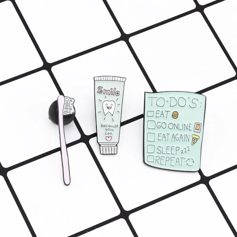 Зубная щетка зубная паста шпильки Smile Tooth Brush To Do List Eat Pizza Burger нагрудные заколки