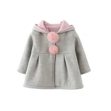 Новая весенне-зимняя одежда для маленьких девочек; пальто с длинными рукавами; Повседневная Верхняя одежда с капюшоном и заячьими ушками; куртка; детские куртки