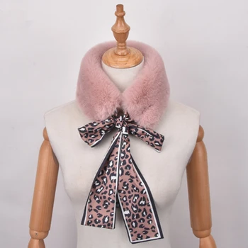 

Faux Fur Scarf Women New Autumn Winter Warm Scarves Faux Rabbit Fur Flower Silk Ribbon Collar Wrap Scarves