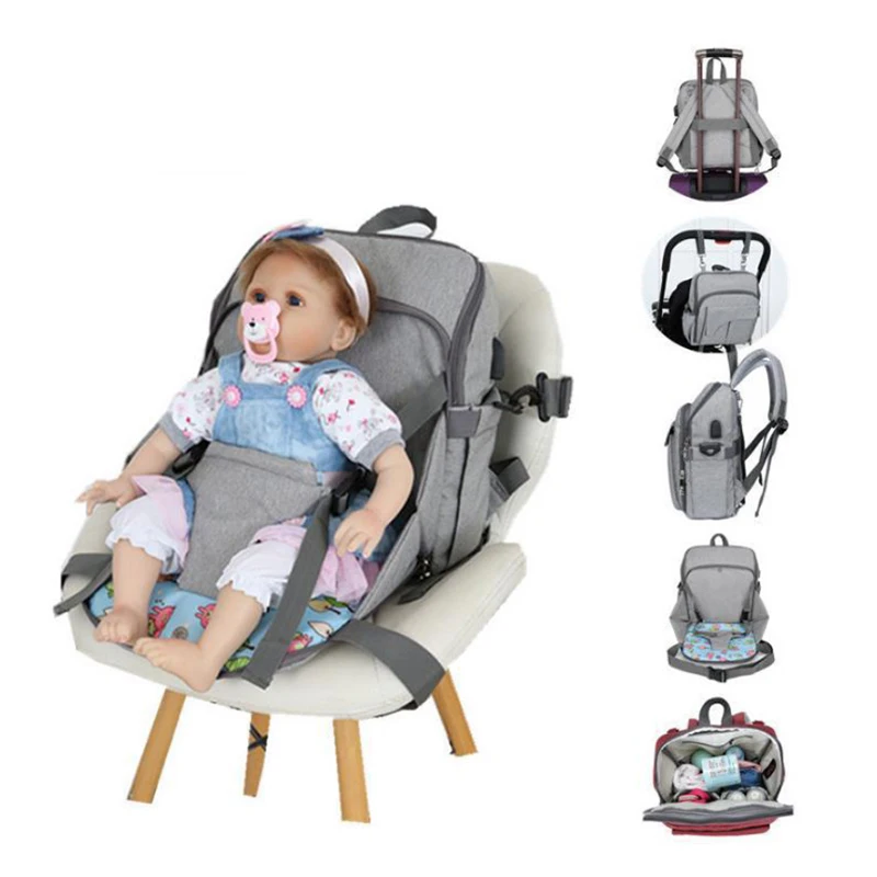 

2019 New Multi-function 2 in 1 Mommy Bags Baby Seats Mummy Backpacks Waterproof Large Capacity Connectible USB Charging Line