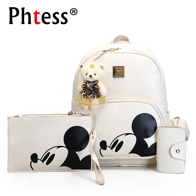 Mickey Cartoon Leather Composite Women Backpack School Bags for Teens Cute Bagpack Sac A Dos Femme