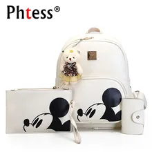 Mickey Cartoon Leather Composite Women Backpack School Bags for Teens Cute Bagpack Sac A Dos Femme