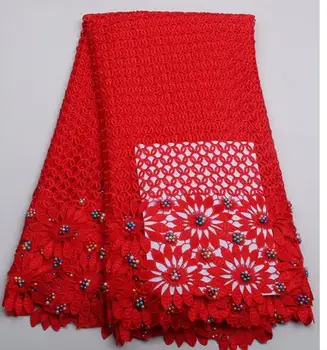 

Latest african laces 2017 red high quality guipure cord lace fabric with multi color beads african dresses for women