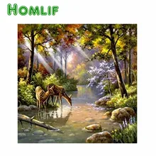 Заказной набор для картин из алмазов eigen foto у леса реки оленя полный квадратный стежок Алмазная вышивка мозаика