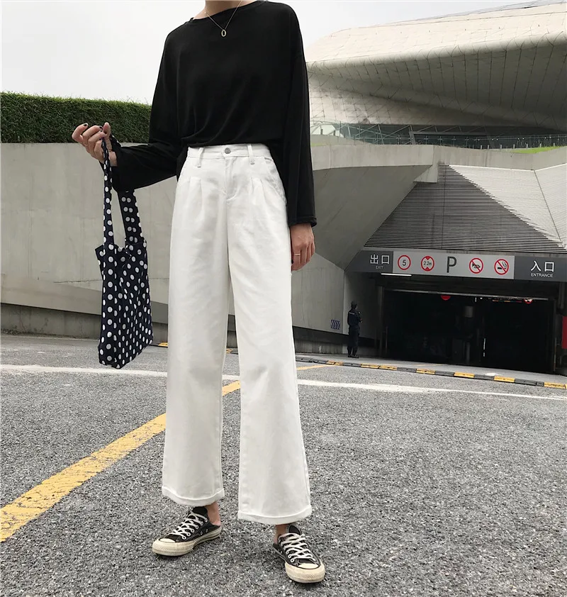 Зимняя одежда новая тонкая высокая талия широкие брюки свободная Корейская версия дикие свободные женские джинсовые брюки