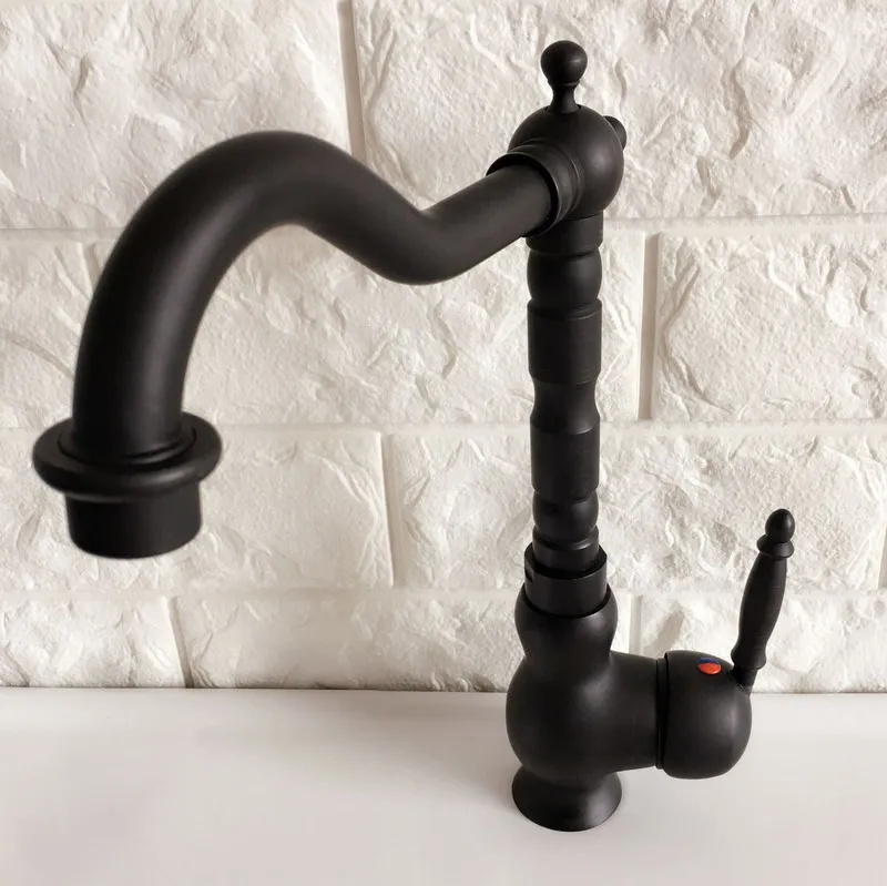 Kitchen Wet Bar Bathroom Vessel Sink Faucet Black Oil Rubbed Bronze One Handle Swivel Spout Mixer Tap Single Hole mnf359