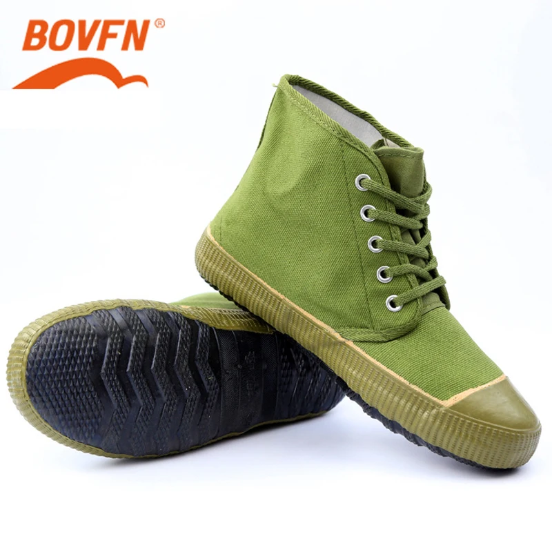  Hot Sales Army Green Man High-top Non Slip Safety Canvas Shoes Wear-resistant Rubber Farmland Worke