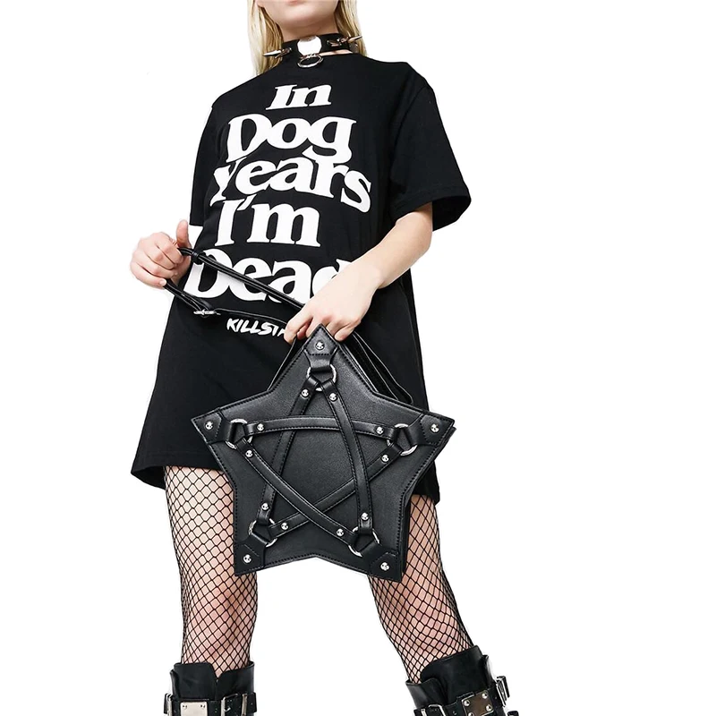 

Gothic Five Star Handbag Women Black PU Shoulder Bag Vintage Girl's Harajuku Pentagram Ladies Messenger Bags 2018 New Punk