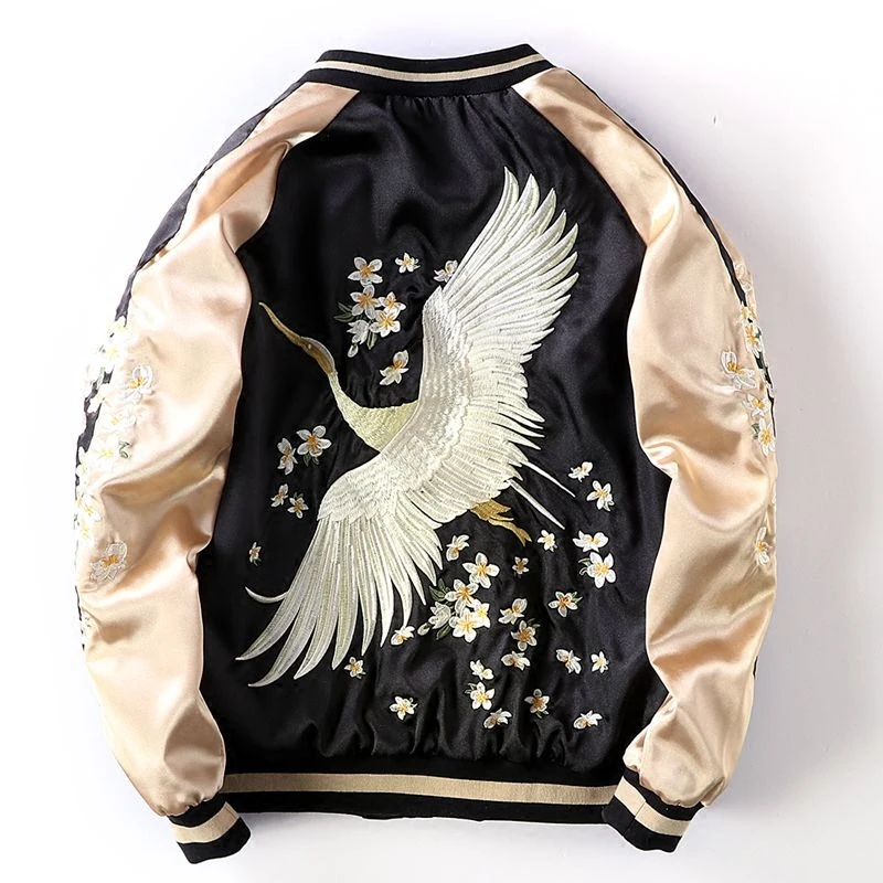 

LYFZOUS Chic Crane Flower Embroidery Bomber Jacket Female Loose Basic Jackets Coat for Women Spring Autumn Unisex Top clothes