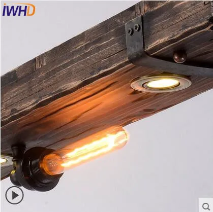 Подвесной светильник IWHD винтажный деревянный в стиле чердак|lamparas colgantes|pendant light