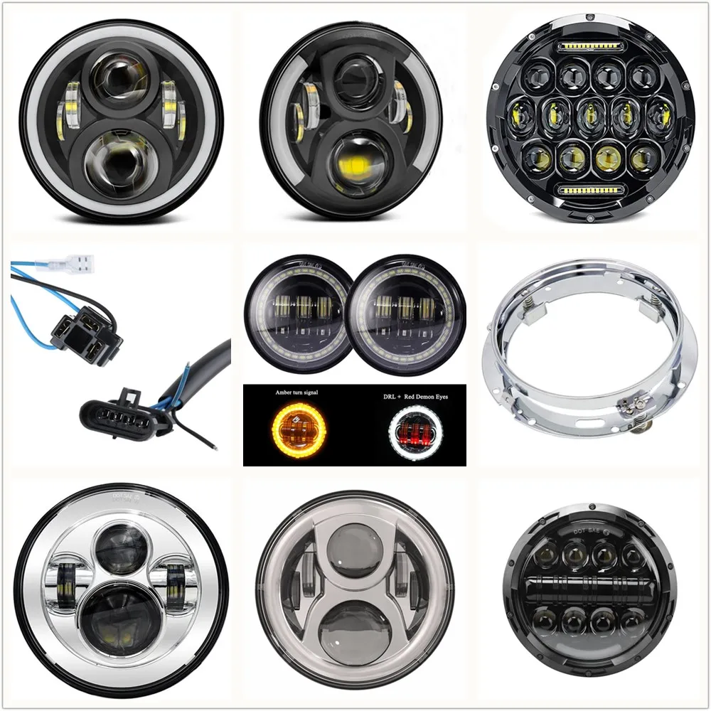 

DOT White Amber DRL Halo 7" LED Headlight/ Red Demon 4.5" Passing Lamps /7 Inch Headlamp Mounting Bracket Ring Motorcycle Part