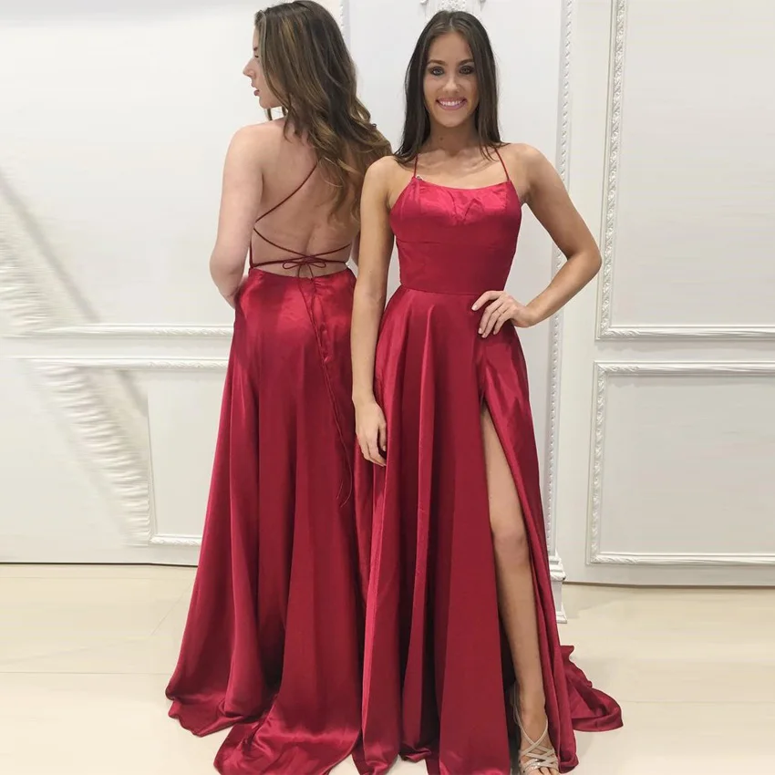 

Sexy Backless Evening Dresses Long 2019 Women Evening Gowns Plus Size Halter Neck Side Slit Formal Party Dress
