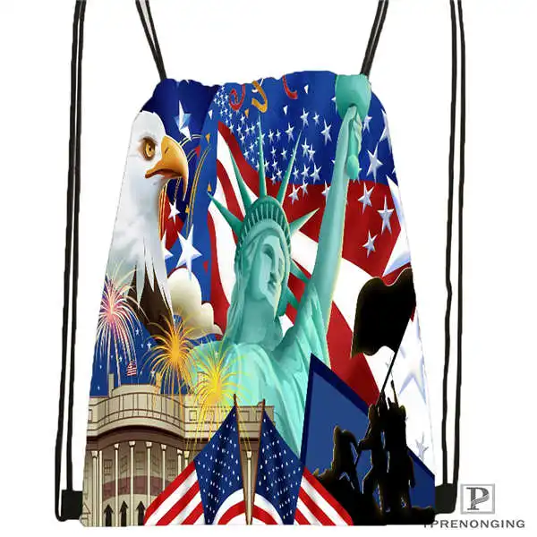 Custom Statue Of Liberty America Flag Drawstring Backpack Bag Cute Daypack Kids Satchel Black Back 31x40cm