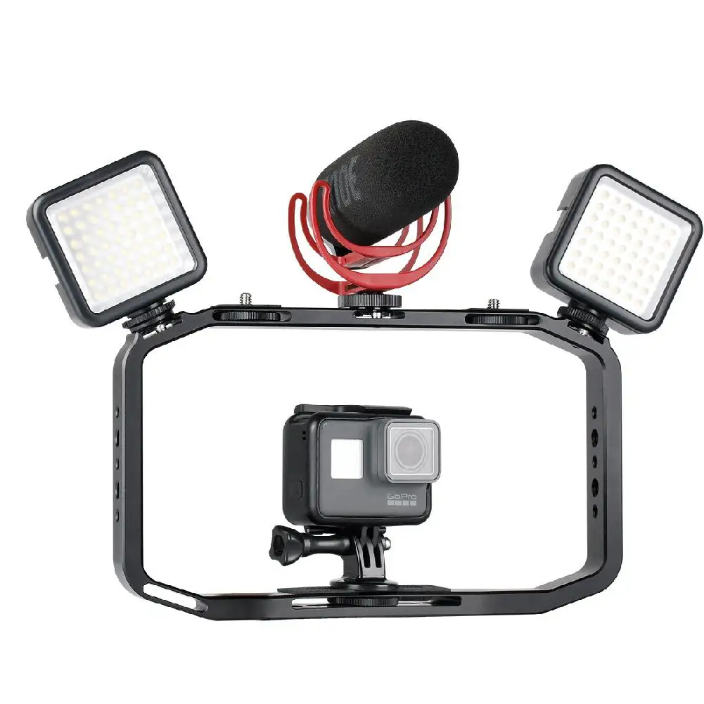 

DSstyles Handheld Video Rig for DSLR Camera Phone Gopro Vertical Shooting Phone Cage for Canon Nikon iPhone Xs Max X 8 7 Gopro 5 6 7