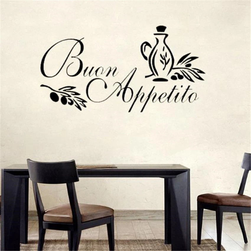 Buon Appetito Wall Art Sticker Italian Quote Kitchen Decal Greeting Meal Vinyl Removable Wall Stickers For Restaurant Decor Wall Stickers Aliexpress