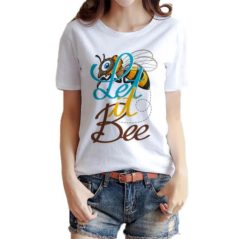 

summer women's t-shirt Cute little bee flying print t shirt women cotton O-Neck cotton short sleeved casual tee tshirt tops