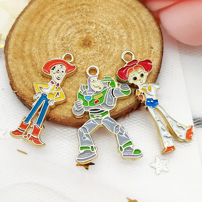 

DIY Anime Toy Story 4 3 woody Buzz Lightyear Jessie Metal Necklace Keychain Keyring Action Figure Toys