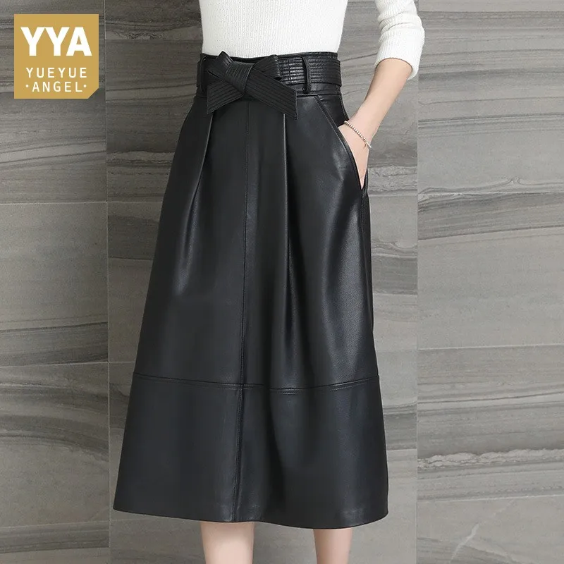 leather a line midi skirt