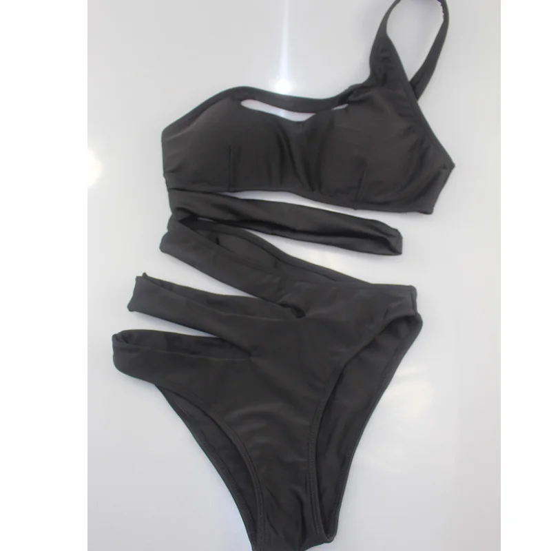 Женский слитный купальник maillot de bain синий/черный пикантный бандажный с вырезами