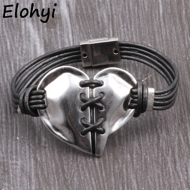 

ELOHYI Women Heart Handmande Plait Leather Rope Bracelet&Bangles Magnet Buckle Bracelet For Women Elegant Design Jewelry Gifts