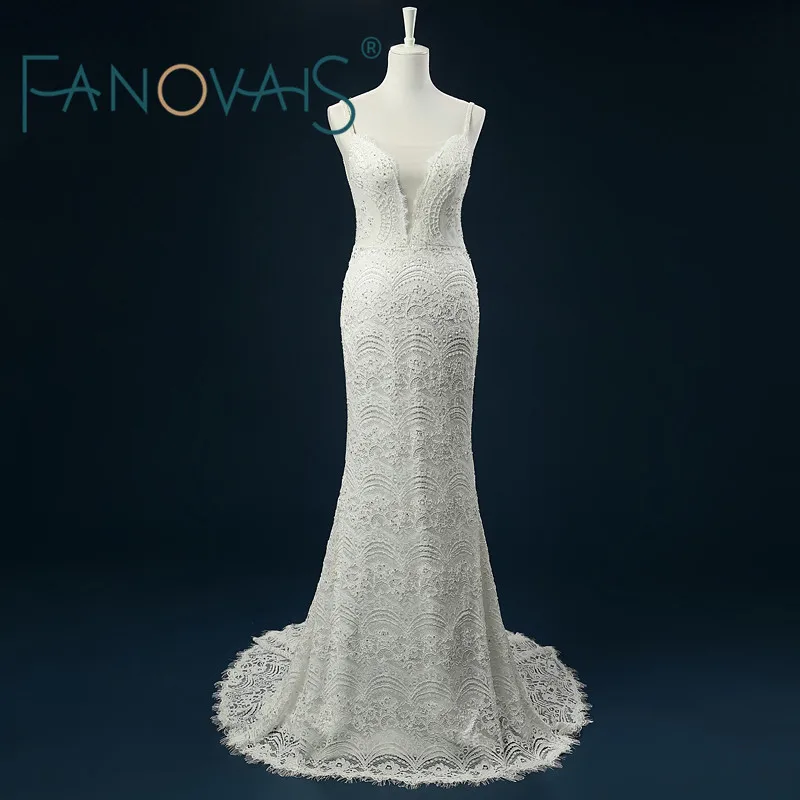 

Real Photo Sheath Sheer V-neck Wedding Dress With Bow Beading Applique Backless Lace Wedding Dresses 2019 abito da sposa rosa