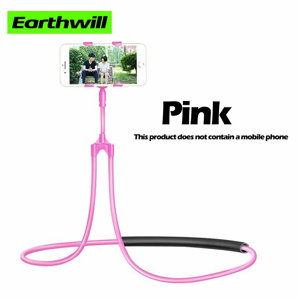 Универсальные многофункциональные держатели для мобильных телефонов, подвесной кронштейн для шеи, кровать, лежащая плоская настольная стойка для просмотра ТВ - Цвет: Розовый