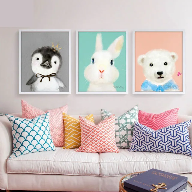 Краски по номерам 3 штуки Мультяшные животные Цыпленок, кролик и медведь картины рисунки с комплектами для детей