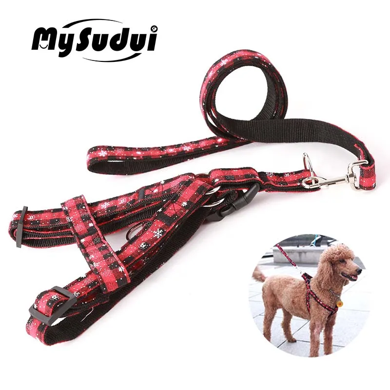 

MySudui Christmas Pet Dog Harness Leash Set Cotton Small Dog Harness And Leash Set Pet Cat Vest Harness Coleira Correa Perro