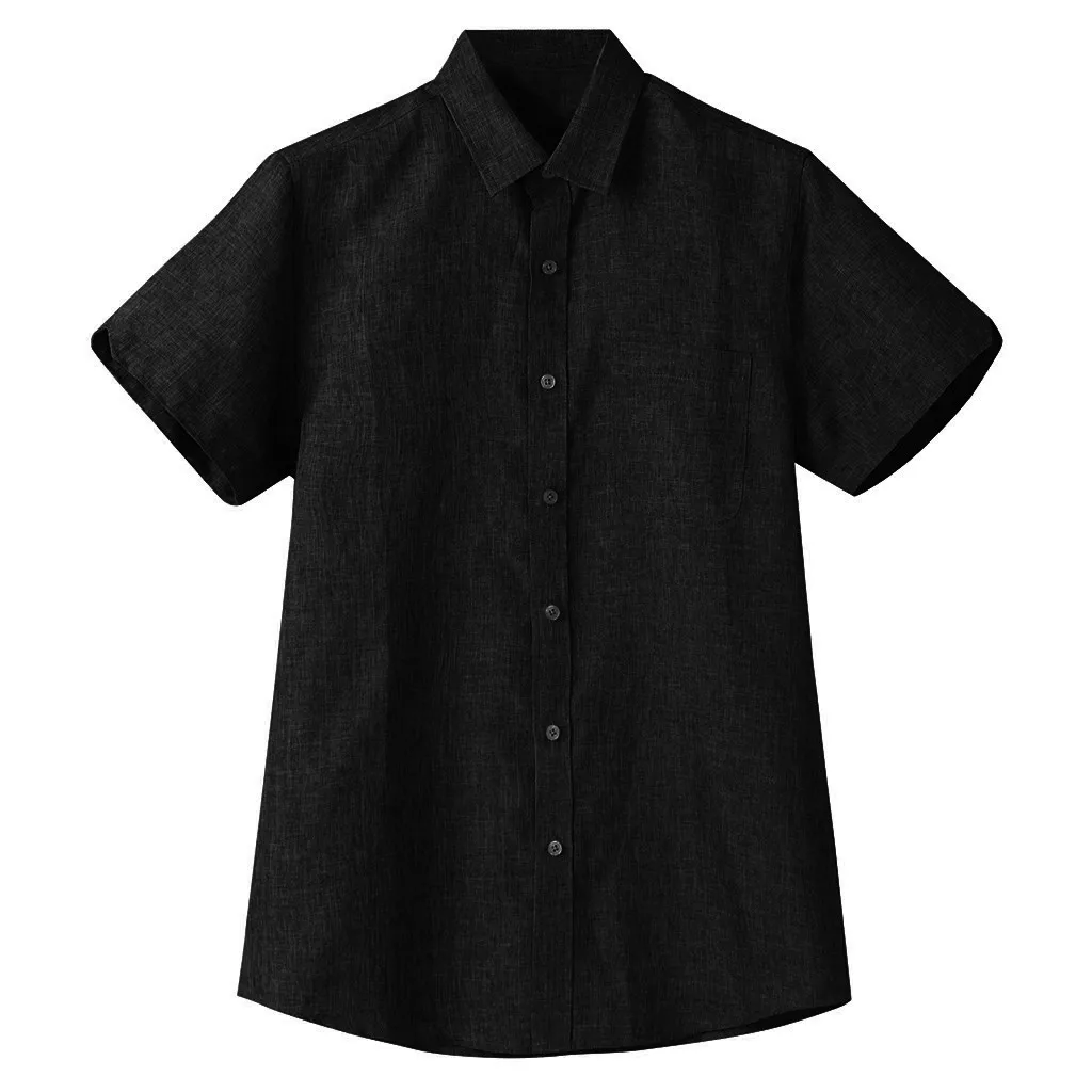Мужская рубашка, Мужская Летняя Повседневная рубашка, тонкая рубашка с коротким рукавом и карманами, топ, Пляжная блузка, высокое качество, льняные рубашки для мужчин