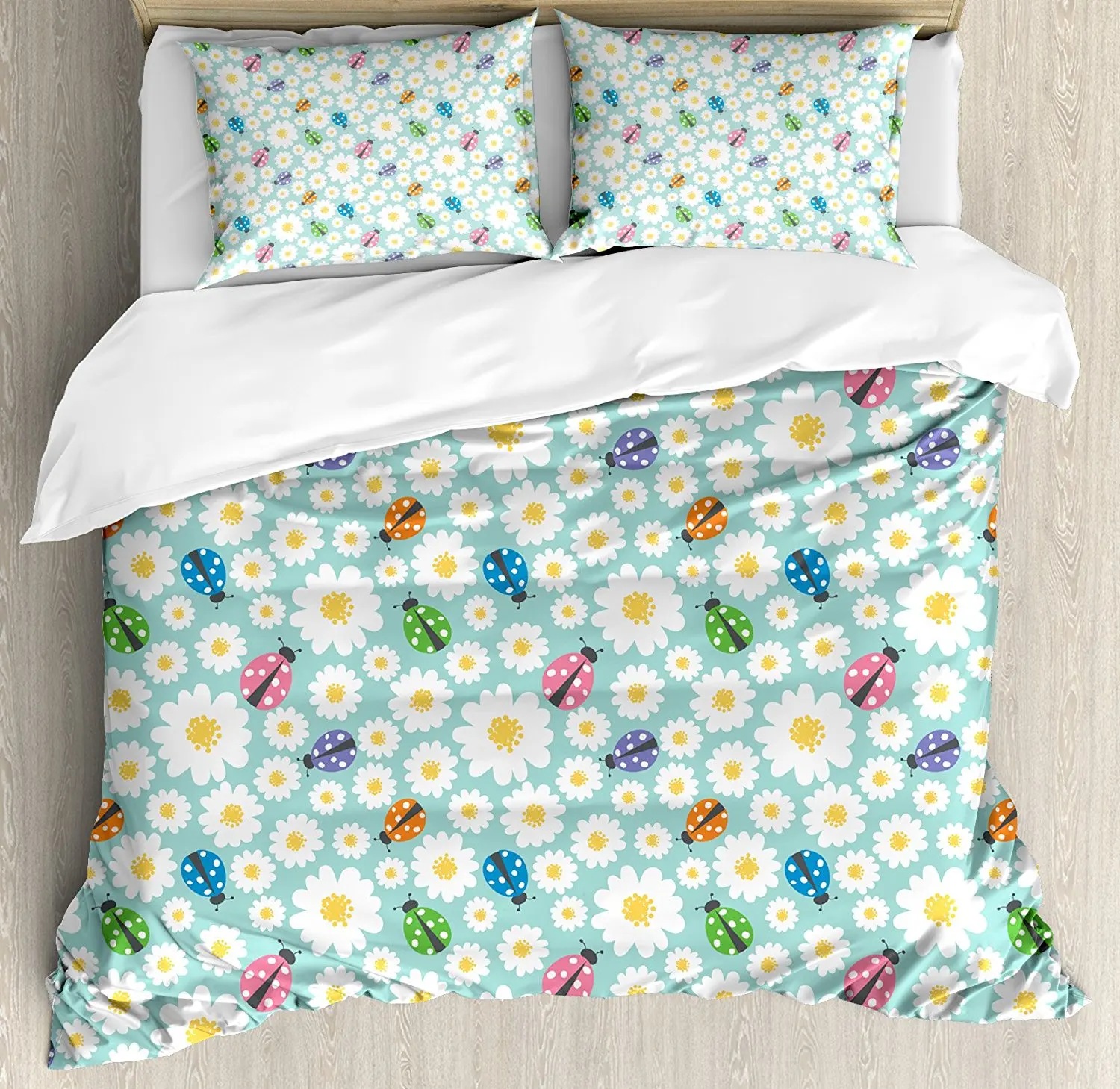 Ladybugs Duvet Cover Set Colorful Daisies And Ladybirds Image Good