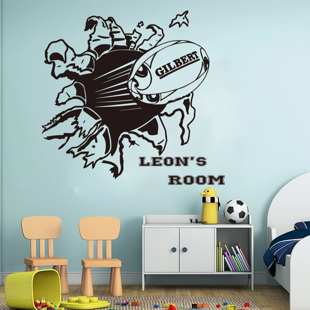 Mickey mouse rugby vinyl wall sticker personalised with childrens name 