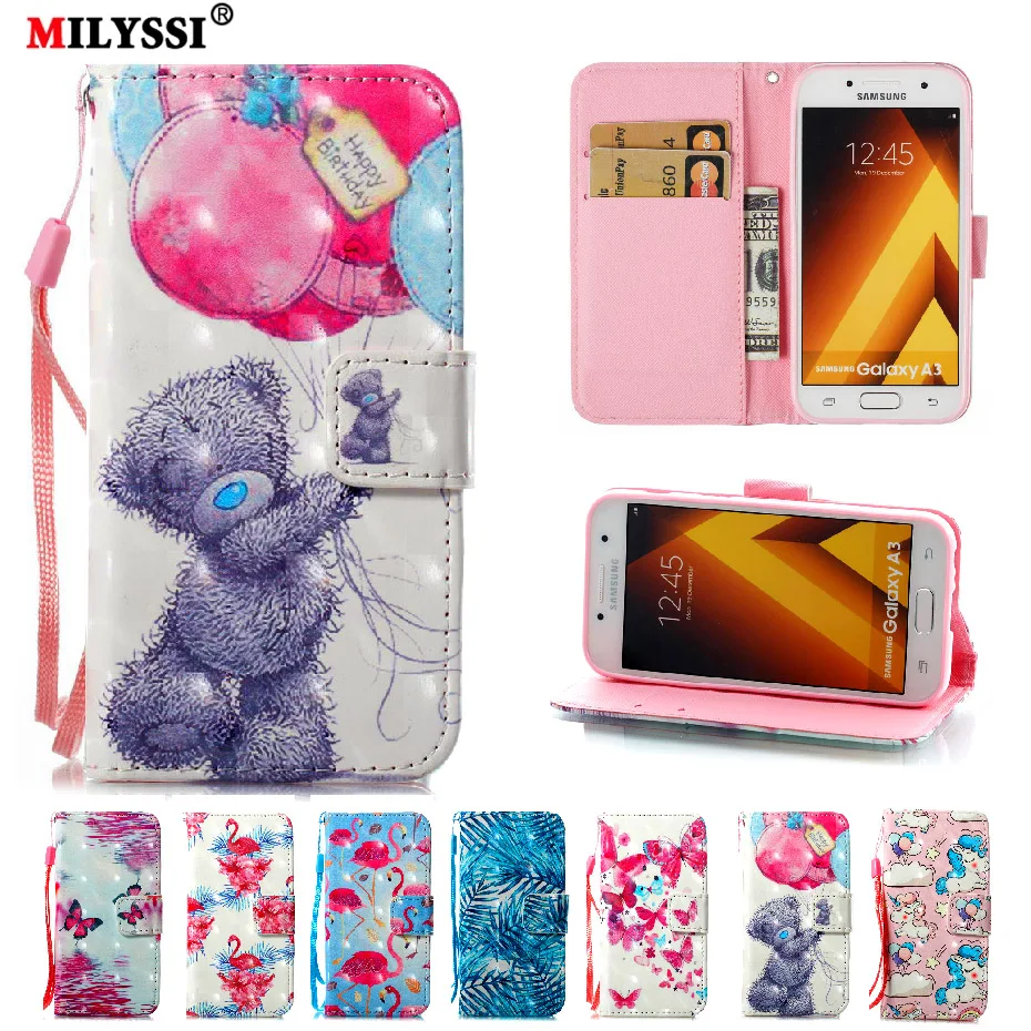 

MILYSSI 3D Vision Painted Pattern PU Leather Phone Case For Samsung galaxy A3 2017 A320 Wallet Cover Case with Stand Card slot