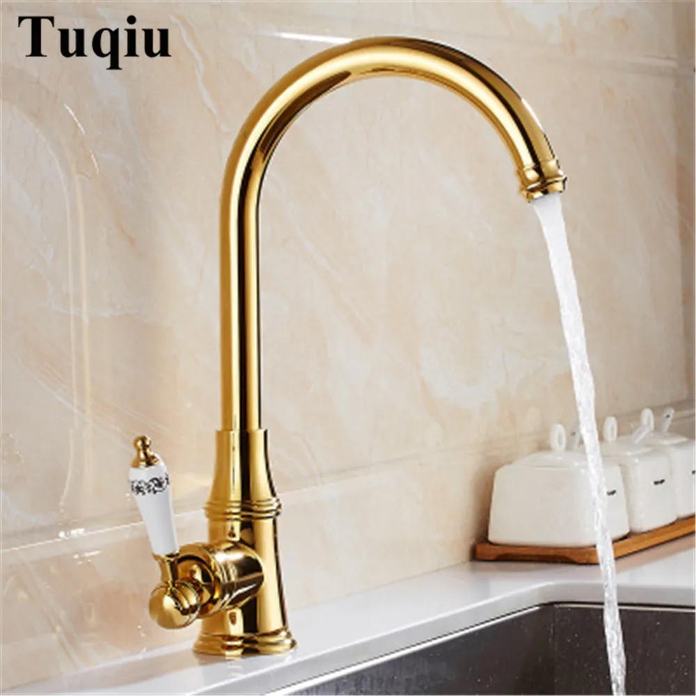Kitchen Sink Faucet Brass Kitchen Faucet Hot and Cold Sink Mixer Tap Ceramic Single handle Rotating Tap Deck Mounted Gold Faucet Kitchen Sink Faucet Brass Kitchen Faucet Hot and Cold Sink Mixer Tap Ceramic Single handle Rotating Tap Deck Mounted Gold Faucet