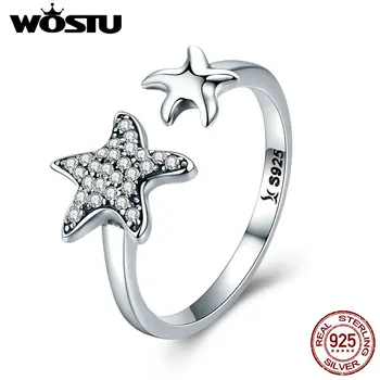 

WOSTU Hot Sale 925 Sterling Silver Trendy Star Sparkling Clear CZ Adjustable Finger Ring For Women S925 Luxury Jewelry CQR376