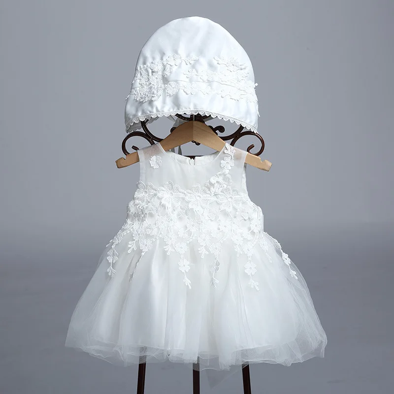 Princess Baby Girl Dress Toddler Cute Flower First Birthday Newborn Party Wedding Dresses Hat Sets Solid Infant Christening Gown (3)