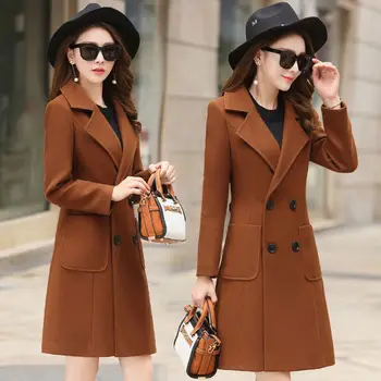 

2020 Autumn And Winter Woolen Coat Female Long Coat Slim Large Size Woolen Jacket Women Leisure Lady Outerwear Women's Clothing