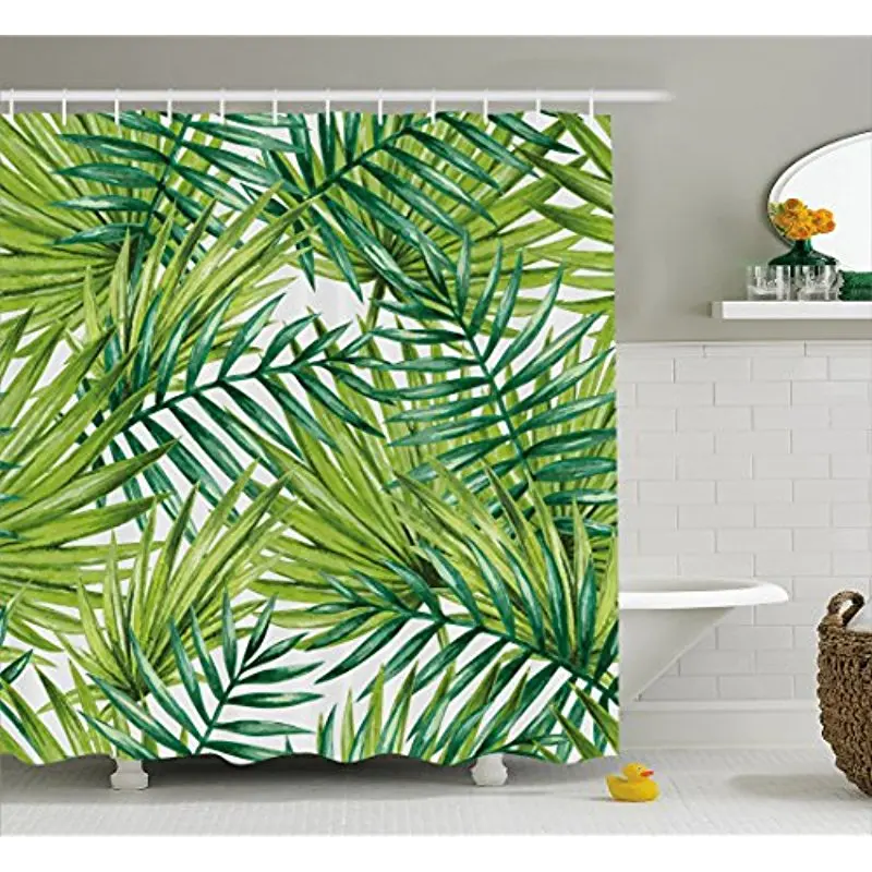 

Vixm Plant Shower Curtain Watercolor Tropical Palm Leaves Colorful Illustration Natural Feelings Fabric Bath Curtains